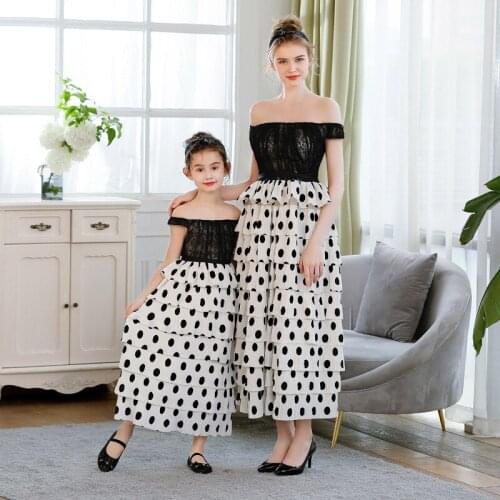 Girl Women Dresses Wave Point One Shoulder Fashion Cake Dresses Evening Formal Party Family Dresses For Momy And Me