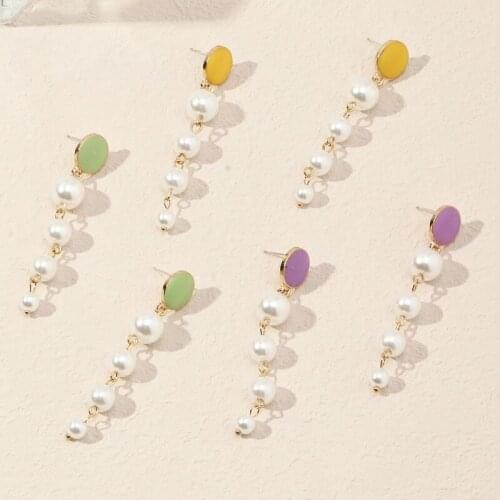 Trendy Elegant Created Big Simulated Pearl Long Earrings Pearls String Statement Drop Earrings for Women Wedding Party Gift