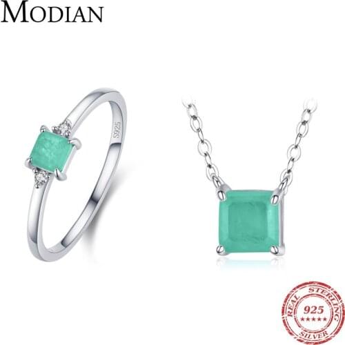 Modian 925 Sterling Silver Classic Square Ring Fashion Emerald cut Tourmaline Necklace For Women Luxury Fine Jewelry Sets