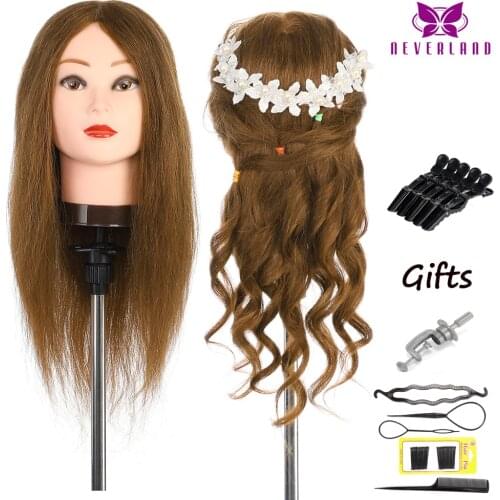 20" 100% Real Human Hair Mannequin Head for Hairdresser Salon Professional Hairdressing Practice Training Head for Hairstyle