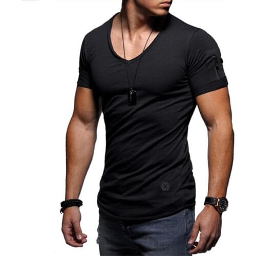 2020 New V Collar Tshirt Men Fitness Bodybulding T-Shirt High Street Summer Short Sleeve Zipper T-Shirts Tops Plus Size S-5XL