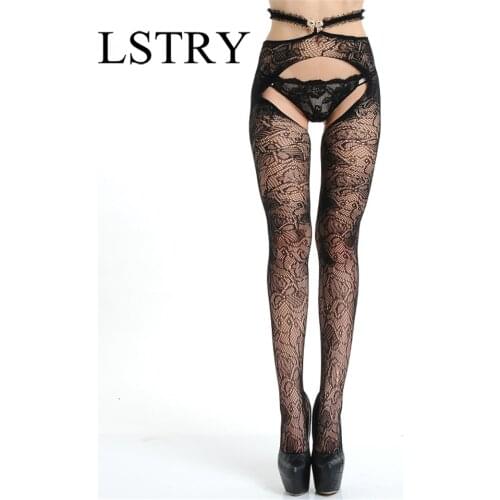 2021 Sexy Womens Lingerie Black Elastic Lace Top Garter Belt Thigh Mesh Stockings Female Thin Net Pantyhose Lady Hose Clubwear