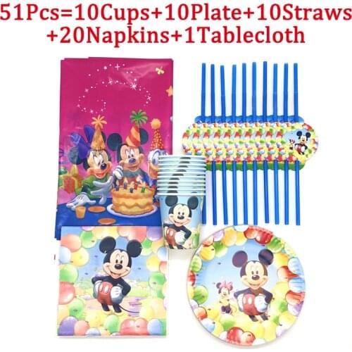 21/31/41/51Pcs Mickey Mouse Theme Kids Birthday Party Decorations Disposable Tableware Paper Cups Plate Baby Shower Supplies
