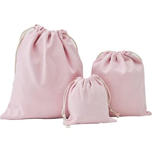 3pcs Pink Storage Bag Practical Simple Canvas Cotton Drawstring Bag Simple Storage Bag Organizer For Clothes Jewelry Candies
