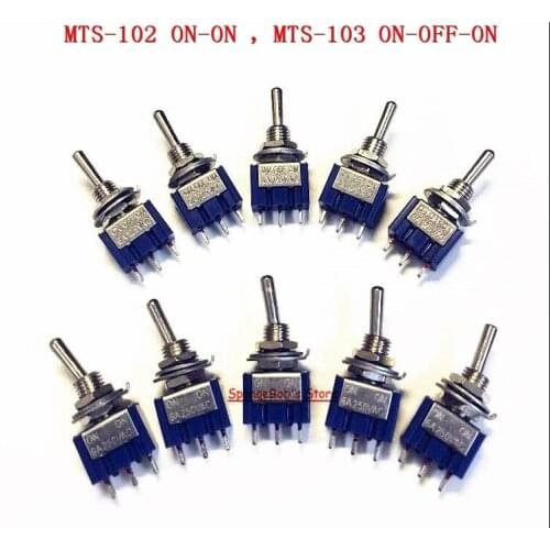 5pcs/Lot MTS-102 ON-ON / MTS-103 ON-OFF-ON 3-Pin SPDT Toggle Switch 6A 125VAC/3A 250VAC Mini Switches Lever Switch