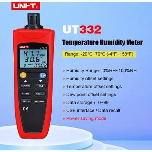 UNI-T UT331 UT332 Digital Thermo-Hygrometer Industrial Temperature and Humidity Meter with USB Transfer Software