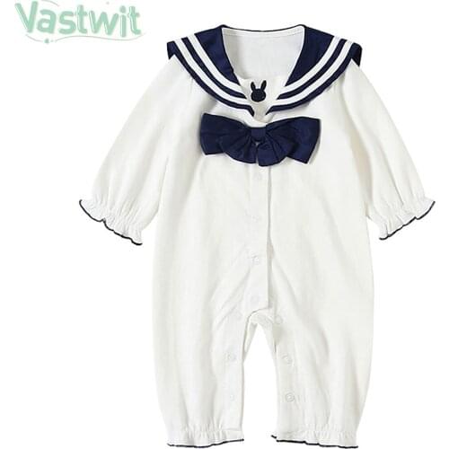 Toddler Baby Girls Sailor Navy Wind Style Romper Ruffle Long Sleeve Bowknot Jumpsuit Costumes Climbing Clothes Outfits 0-18M