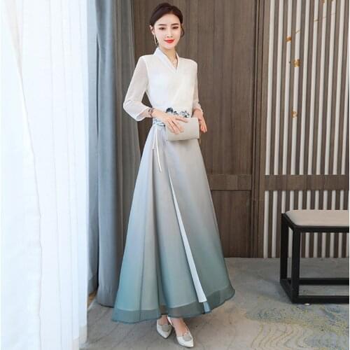 Elegant Chinese Dresses Cheongsam Vestidos Vietnam Traditional Dress Robe Vintage Femme Maxi Chinese Dress Qipao 11288