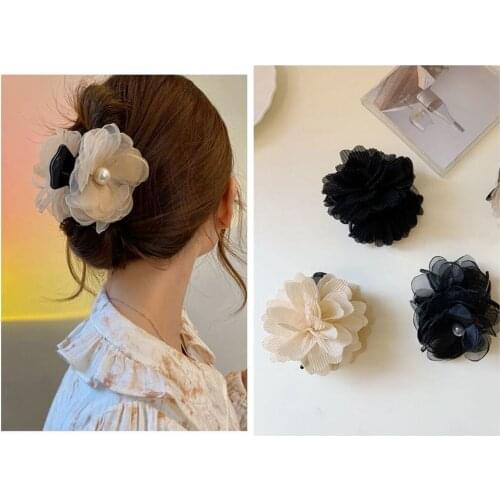 Elegant French Flower Hair Clamp Fashion Geometric Womens Grab Clip Korean Solid Large Hair Claws Shark Clips Hair Accessories