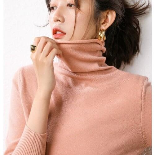 European Women Pullover Turtleneck Sweater Solid Color Slim-Fit Fashion Bottoming Shirt Slimming All-match Heap Collar Sweater