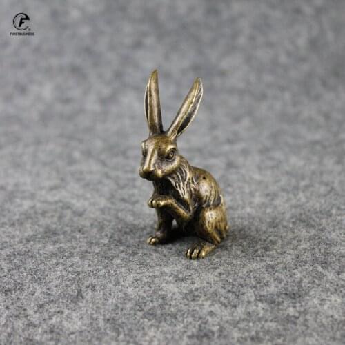 Brand new Antique Copper Zodiac Cute Rabbit Statue Ornaments Vintage Solid Brass Animal Mini Figurine Tea Pet Desk Decoration