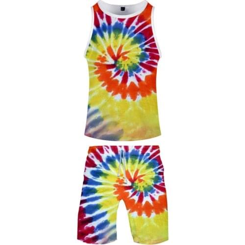 Two piece set 3D Tie dye tracksuit women men outfits 3d full printed tank top + board shorts summer 2 piece set unisex clothes