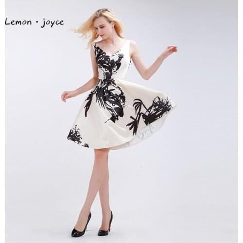 Floral Print Short Prom Dresses 2020 V-neck Sleeveless Simple Backless Elegant Knee-Length Vintage Sexy Party Gowns Plus Size