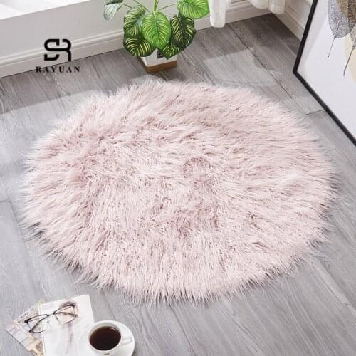 RAYUAN Long Hair Rug Round Sheepskin Hairy Carpet Faux Mat Seat Pad Fur Plain Fluffy Soft Area Rug Tapetes 30-140cm