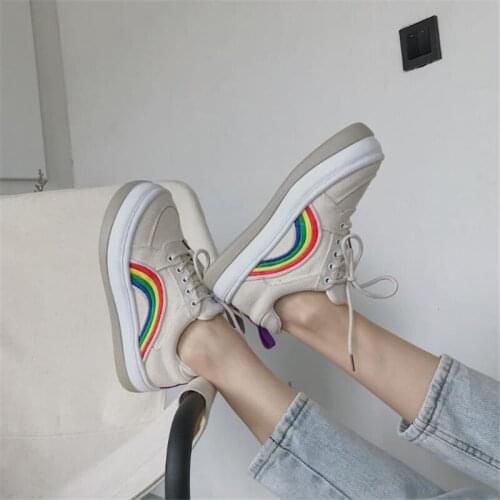 Women Casual Sneakers Ladies Lace Up Rainbow Vulcanize Shoes Female Platform Canvas Shoes College Student Footwear Trainers