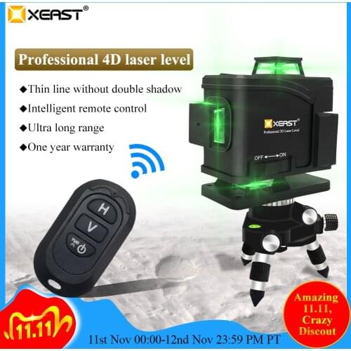 XEAST 16 line 4D laser level 360 Vertical And Horizontal Laser Level Self-leveling Cross Line 4D Green Laser Level with outdoor