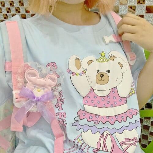 Summer New Japanese Girly Heart Sweet Short T-shirt Kawaii Student Cartoon Printing Lolita College Style Harajuku Girl Tops 02