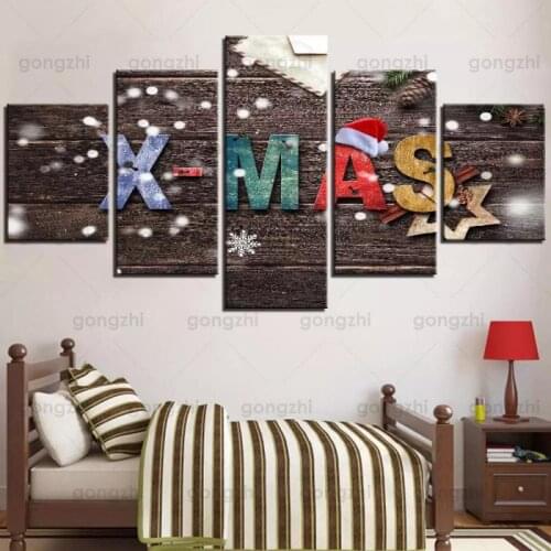 Minimalist 5Pcs Color Letters Wall Painting Printing Abstract Snowflake Frameless Canvas Hd Waterproof Ink Poster