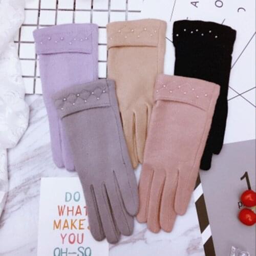 Fashion Women Autumn Winter Warm Cashmere Touch Screen Gloves Female Thin Wool Knit Cute Bow Embroidery Finger Driving Glove D90