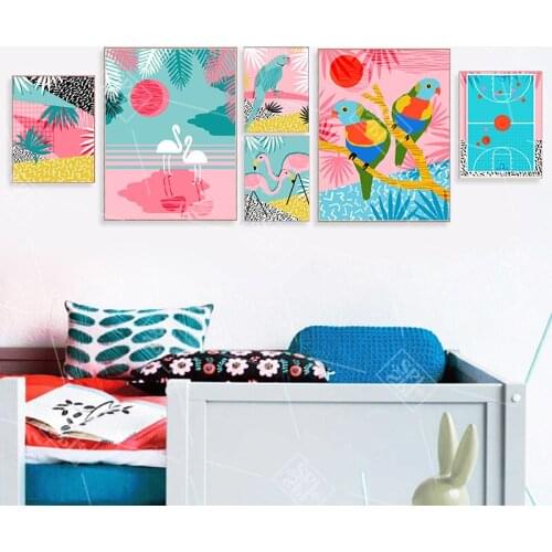 Cartoon Wall Art Picture Play Basketball Sports Themed Posters and Prints Nordic Style Kids Room Decor Canvas Painting No Framed