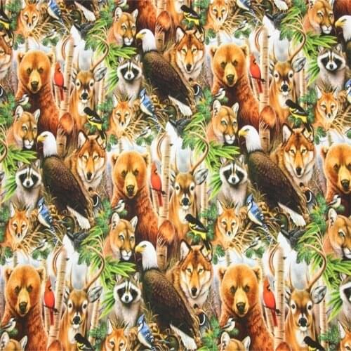 Cartoon Zoo Animals Print 100% Cotton Fabric for Boy Hometextile Cushion Cover Backpack Needlework Material Handmade Crafts DIY