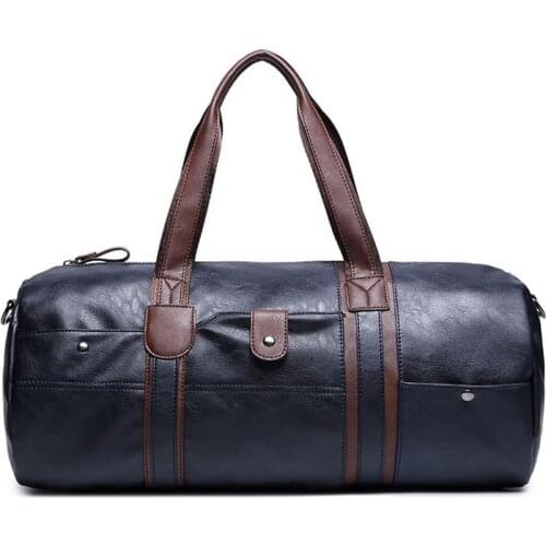 Men Big Travel Duffle Bags PU Leather Mens Travel Bag Large Shoulder Handbag Round Bucket Shape Male Female Messenger Bag Tote