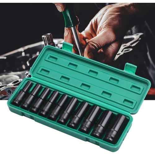 1/2Inch Drive 6-Point Impact Socket Set 10-Piece Metric Sizes 10-24mm Carbon Steel Impact Socket Set with Hard Storage Box