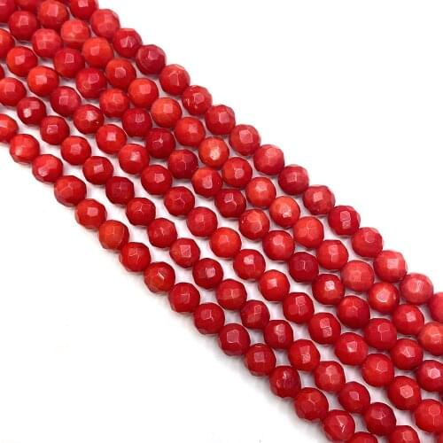Natural Bulk Multi-faceted Red Coral Round Beads Fashion Jewelry Handmade Necklace Bracelet DIY Accessories Length 15 Inches