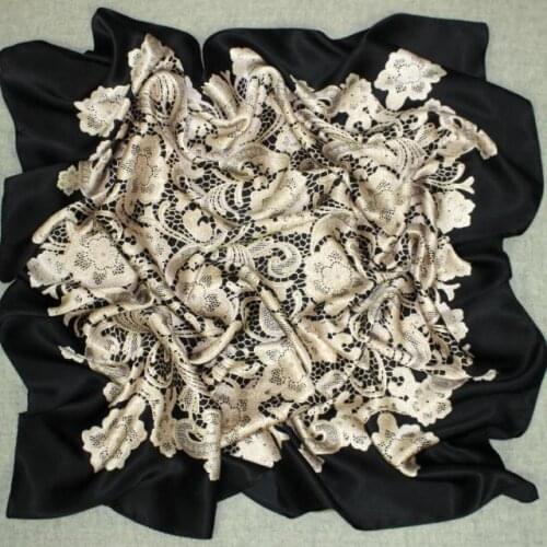 New girl women lace floral satin Silk Scarf 90 square Scarves Neckerchiefs 12MM thick Unisex #4062