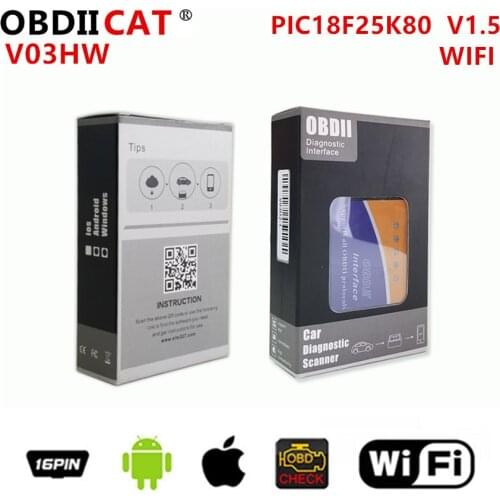 OBDll CAT ELM 327 PIC25K80 V03HW V1.5 WIFI OBD2 Auto Code Reader WIFI Super Mini ELM327 For Android / IOS