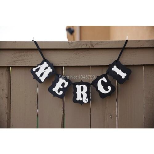 Whole Sale 10 X Handmade MERCI Bunting Banner Wedding Photo Props French thank you Sign Party Decoration Supply