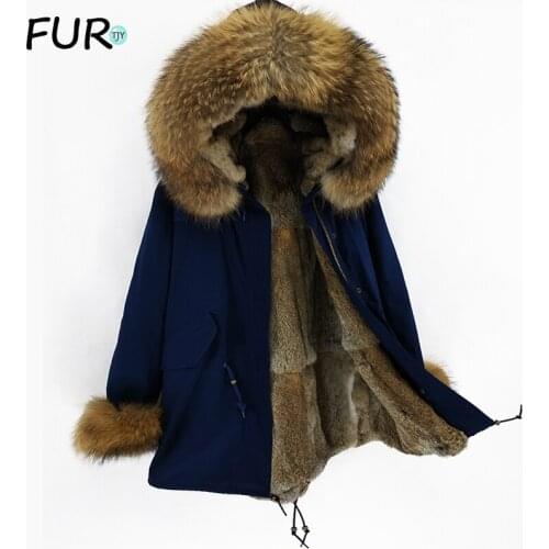 Real Fur Parka Men Winter Jacket Real Rabbit Fur Hooded Coats Nature Raccoon Dog Lining Jacket Man Real Fur Coat