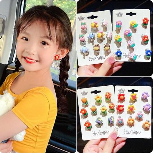 Resin Flower Animal Fruit Clip Earrings for Girls Children Student Ear Jewelry Women Ear Pins Earring Holeless Ear Accessories