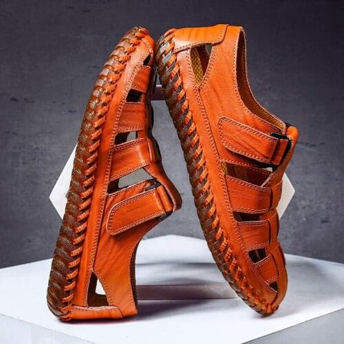 Men leather sandals genuine roman mens new 2020 summer 39 casual hollow lightweight breathable outdoor shoes High Quality rubber