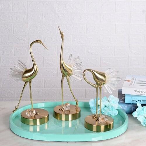 Modern Metal Bronze Swan Sculpture Decoration Natural Crystal Animal Statue Crafts Wine Cabinet Living Room Decoration Figurines