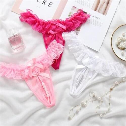Briefs For Women Hollow Pearls Women Lace Sexy Thong Panties Intimates Lingerie Underwear string thong sexy lingerie qt080