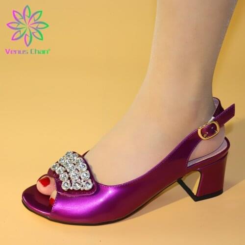 Purple Color African Lady Slippers 2019 Summer Low Heels Women Shoes High Quality African Sandals Pumps Shoe for African Wedding