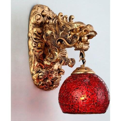 Vintage China Style Resin Dragon Wall Lamp Luxury Lighting E27 Glass Lampshade Home Decoration Top Fashion Living Room Hallway