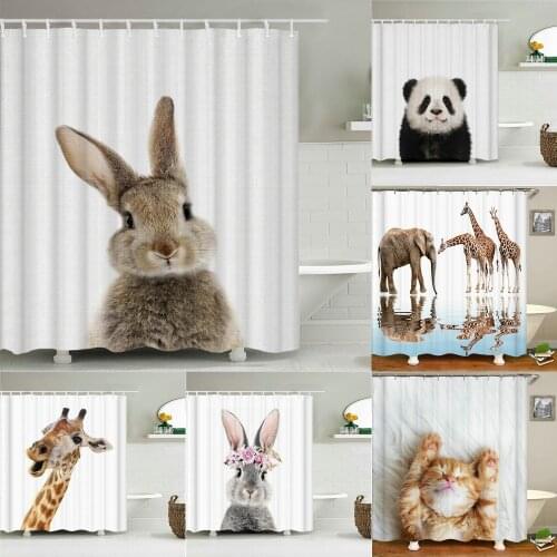 Cute Rabbit Polyester Fabric Shower Curtains Decor Multi-size Shower Curtains lovely Animal Bathroom Waterproof Shower Curtain