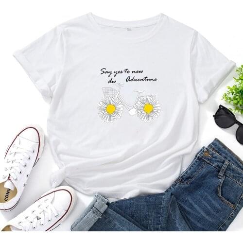 Say You To New Alphabet Women T-shirt Fashion Flower Bicycle Graphic Tee Shirt Women Harajuku Aesthetic Tshirt Women Tops