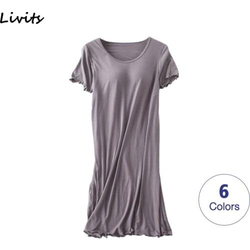 Women Dresses Built-in Bra Padded Stretchable Modal Mini Dress Short Sleeve Ruffles Sexy Casual Korean Summer SA1025