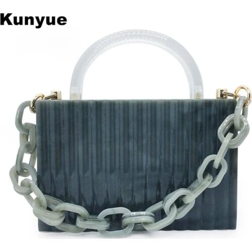 New Designer Wallet Lady Striped Acrylic Evening Bag Noble Clear Handle Ink Print Clutch Purse Vintage Party Prom Chains Handbag