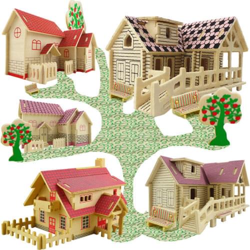 1Pcs 3D Wooden Small House Model Fairy Tale Village Simulation Toys DIY Puzzle Board Children Assemble Construction Toy