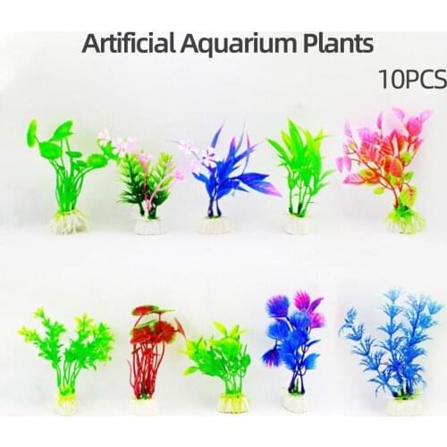 10 Pcs Multiple Colour Artificial Aquarium Plants Fish Tank Decorations Submersible Flower Grass Decor Ornament