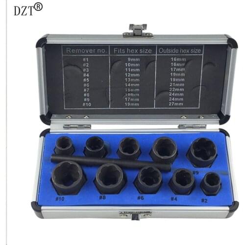 10pcs/set 11pcs/ set 9-19mm Damaged Nuts Bolts Screws Remover Stud Extractor Tools Set Locking Socket Hand Threading Tools Set