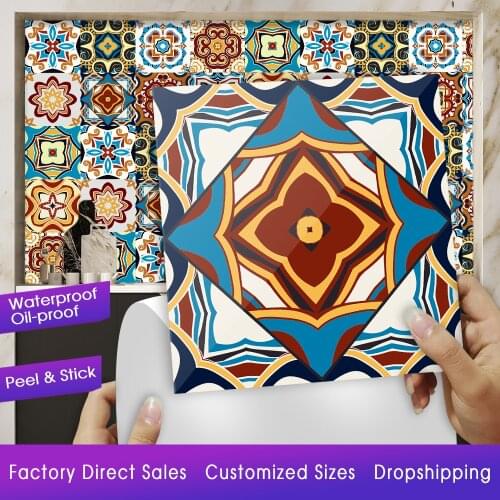 10pc Moroccan Style Colorful Hard Tile Stickers Transfers Covers for Kitchen Bathroom Tables Square DIY Peel & Stick Art Mural