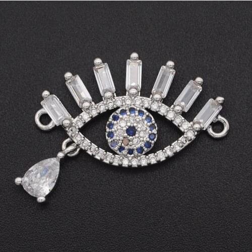 16x26mm 100% CZ Zircon DIY Jewelry Evil Eye Tear Connectors Charm Wholesale Factory Sale Bulk Order Discounts