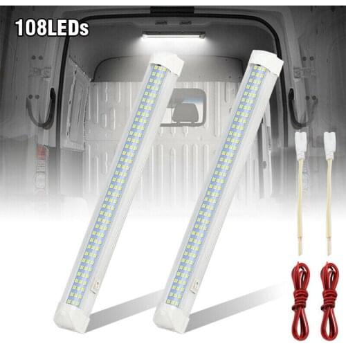 2X 12V Universal 108 LED Bar Car Interior Light Lamp Strip Light Bar with ON/OFF Switch for RV Truck Camper Boat