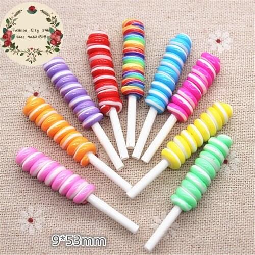 20pcs 9*53mm Mix Colors Clay Simulation Food Twist Candy Lollipop Art Supply DIY Craft Decoration
