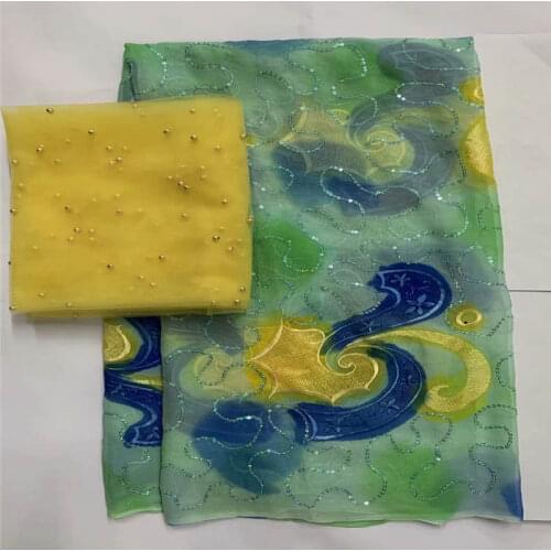 2020 High Quality African Metal Silk Fabric 5 Yards And 2 Yards Chiffon African Silk Fabric For Ladies Party Clothing!LXF1010182